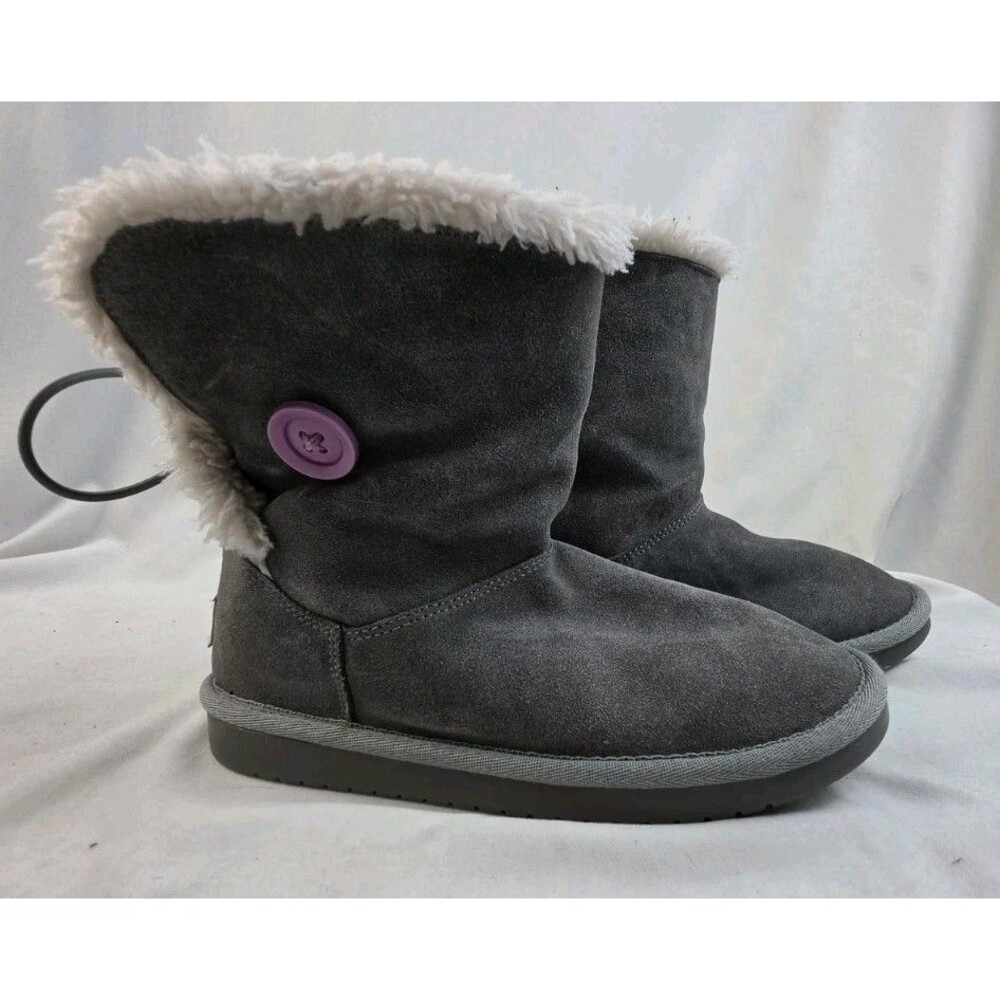 Victoria Short Boot (Grey with Purple Button detail)
